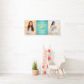 Gefeliciteerd 2 Foto Blauwgroen Blauw Goud Afstude Spandoek (Insitu)