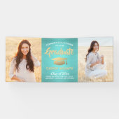 Gefeliciteerd 2 Foto Blauwgroen Blauw Goud Afstude Spandoek (Horizontaal)