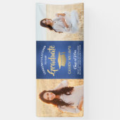 Gefeliciteerd 2 Foto Blue Gold White modern Afstud Spandoek (Verticaal)