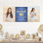 Gefeliciteerd 2 Foto Blue Gold White modern Afstud Spandoek