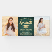 Gefeliciteerd 2 Foto groen en Gold Modern Afstuder Spandoek (Horizontaal)