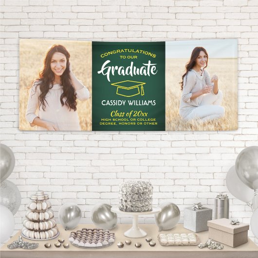 Gefeliciteerd 2 Foto Groen Goud Afstuderen Spandoek