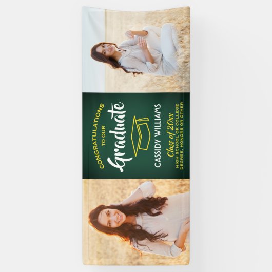 Gefeliciteerd 2 Foto Groen Goud Afstuderen Spandoek (Verticaal)