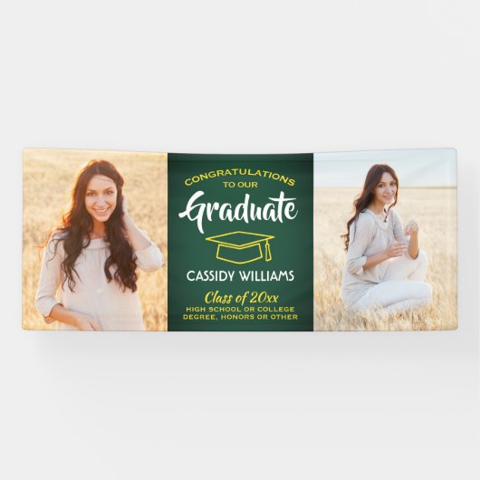 Gefeliciteerd 2 Foto Groen Goud Afstuderen Spandoek (Horizontaal)