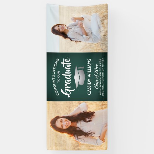 Gefeliciteerd 2 Foto groen wit en zilver Afstudere Spandoek (Verticaal)