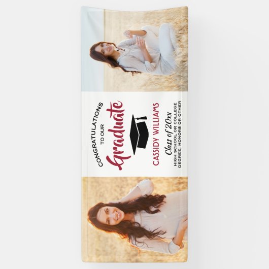 Gefeliciteerd 2 Foto Modern Red Black White Afstud Spandoek (Verticaal)