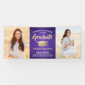 Gefeliciteerd 2 Foto Paars Gold en wit Afstuderen Spandoek (Horizontaal)