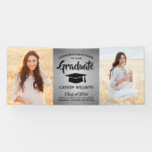 Gefeliciteerd 2 Foto Zilver & Zwart Moderne Afstud Spandoek (Horizontaal)