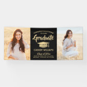 Gefeliciteerd 2 Foto zwart en Gold modern Afstuder Spandoek (Horizontaal)