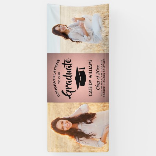 Gefeliciteerd 2 Fotoroze en zwart Trendy Afstudere Spandoek (Verticaal)