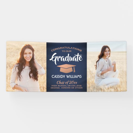 Gefeliciteerd 2 Photo Navy Blue White Copper Afstu Spandoek (Horizontaal)