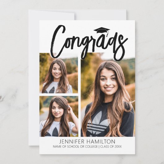Gefeliciteerd 3 Foto Afstuderen Kaart (Voorkant)