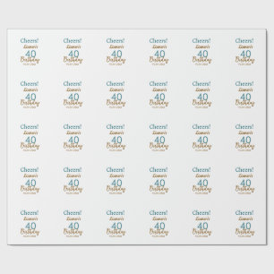 Gefeliciteerd 40e verjaardag naam datum bruin turq cadeaupapier