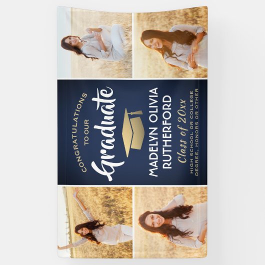 Gefeliciteerd 4 Foto marineblauw goud & wit Afstud Spandoek (Verticaal)