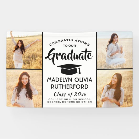 Gefeliciteerd 4 Foto modern zwart-wit Afstuderen Spandoek (Horizontaal)