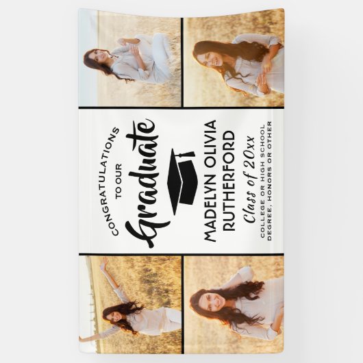 Gefeliciteerd 4 Foto modern zwart-wit Afstuderen Spandoek (Verticaal)