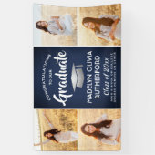 Gefeliciteerd 4 Foto Navyblauw Wit Zilver Afstuder Spandoek (Verticaal)