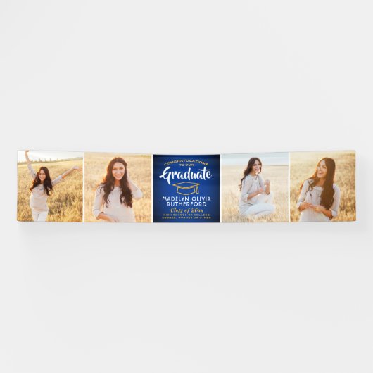 Gefeliciteerd 4 Foto Royal Blue Gold Afstuderen Spandoek (Horizontaal)