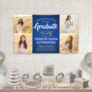 Gefeliciteerd 4 Foto Royal Blue Gold Yellow Afstud Spandoek