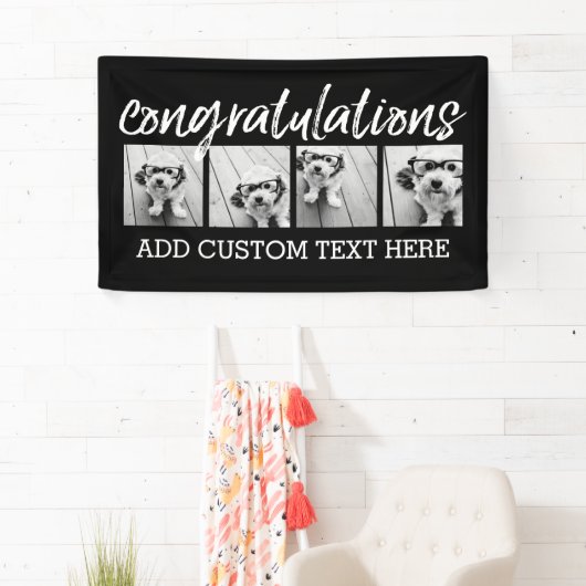 Gefeliciteerd 4 Foto u kunt achtergrond veranderen Spandoek (Insitu)