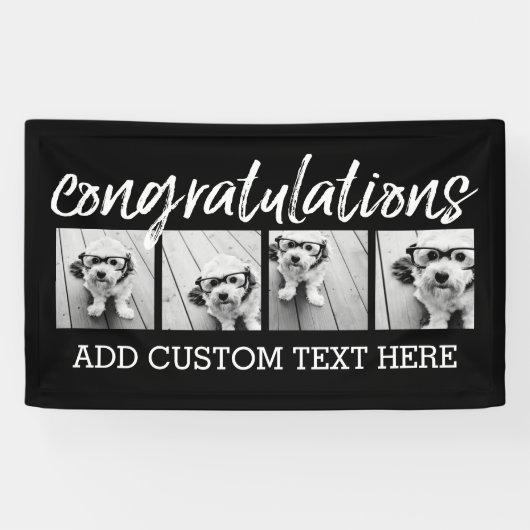 Gefeliciteerd 4 Foto u kunt achtergrond veranderen Spandoek (Horizontaal)