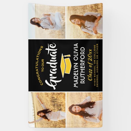 Gefeliciteerd 4 Foto zwart Gold geel Afstuderen Spandoek (Verticaal)