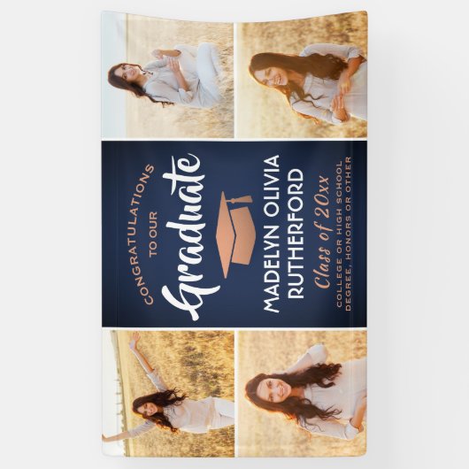 Gefeliciteerd 4 Photo Navy Blue Copper White Afstu Spandoek (Verticaal)