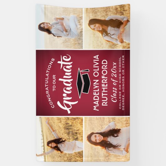 Gefeliciteerd 4 Photo Red Black en White Afstudere Spandoek (Verticaal)