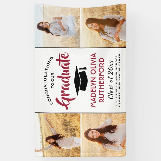 Gefeliciteerd 4 Photo Red Black en White Afstudere Spandoek (Verticaal)