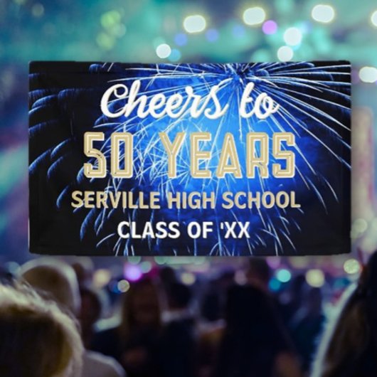 GEFELICITEERD, 50 jaar! Blauwe klasse reünie banne Spandoek