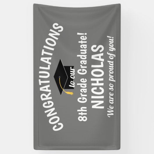 Gefeliciteerd, 8e graad Afstuderen grijs Spandoek (Verticaal)