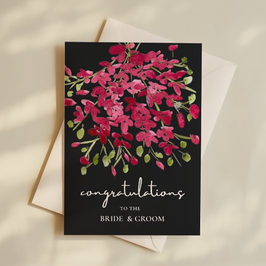Gefeliciteerd aan de pasgetrouwden Watercolor Bloe Kaart