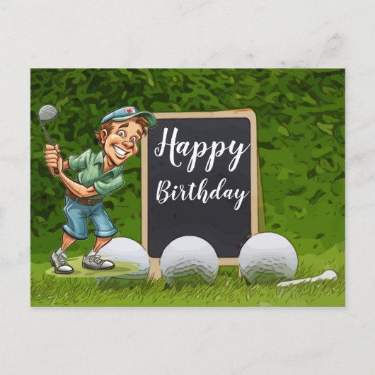 Gefeliciteerd aan golfer met golfbal op green briefkaart (Voorkant)