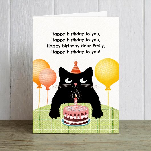 Gefeliciteerd aan jou met kat, cake en kaars