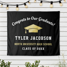 Gefeliciteerd aan onze afgestudeerde zwart en goud wandkleed