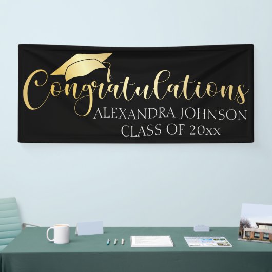 Gefeliciteerd Aangepast Afstuderen Goud Goud Spandoek (Beurs)