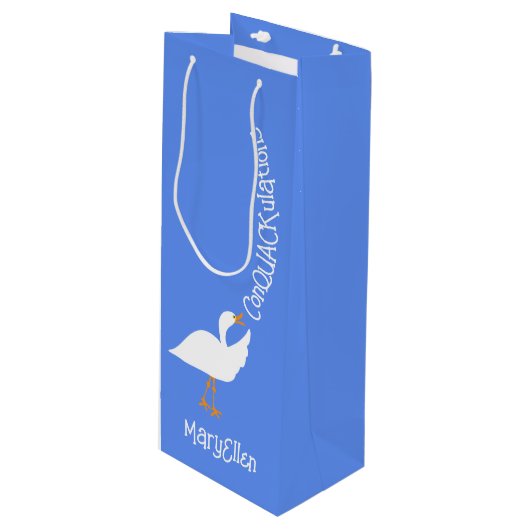 Gefeliciteerd aangepaste blauwe eend wijnzak wijn cadeautas (Voorkant Gekanteld)