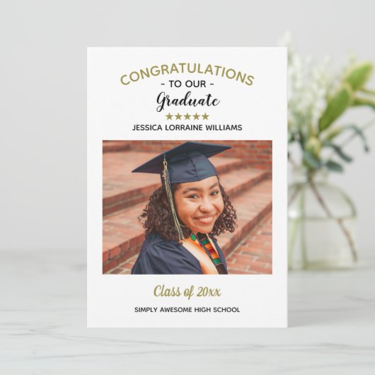 Gefeliciteerd Aangepaste foto Afstuderen Afstudere Aankondiging (Staand voorkant)