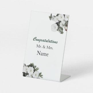 Gefeliciteerd Aangepaste Witte Bloemen Reclamebord Met Voetstuk