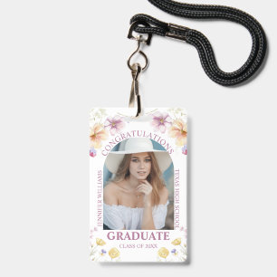 Gefeliciteerd afgestudeerd aquarel bloemen foto badge