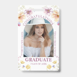 Gefeliciteerd afgestudeerd aquarel bloemen foto badge