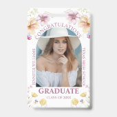 Gefeliciteerd afgestudeerd aquarel bloemenfoto  badge (Achterkant)
