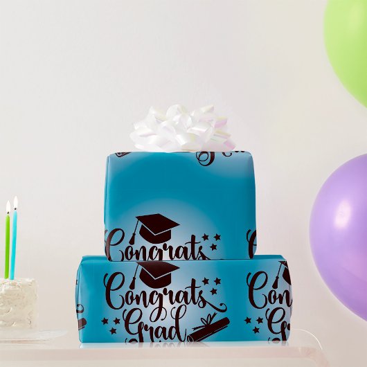 Gefeliciteerd Afgestudeerd Blauwe Afstudeerfeest Cadeaupapier
