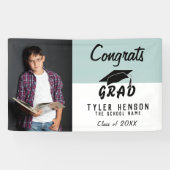 Gefeliciteerd afgestudeerd blauwe foto diploma-uit spandoek (Horizontaal)