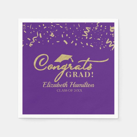 Gefeliciteerd Afgestudeerd Goud Schrift Afstuderen Servet (Voorkant)