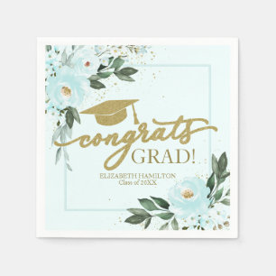 Gefeliciteerd Afgestudeerd Goud Teal Bloemige Afst Servet