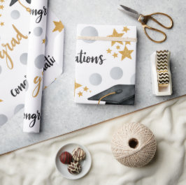 Gefeliciteerd Afgestudeerd Gouden Sterren Grijs St Cadeaupapier