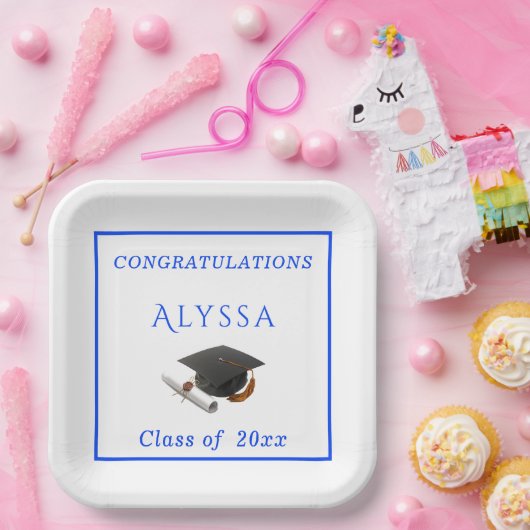 Gefeliciteerd Afgestudeerd met Mutse en Diploma  Papieren Bordje (Feest)