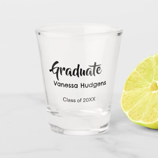 Gefeliciteerd afgestudeerd naam datum jaar klas un shot glas (Voorkant)