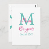 Gefeliciteerd afgestudeerd naam monogram groen roz briefkaart (Voorkant / Achterkant)